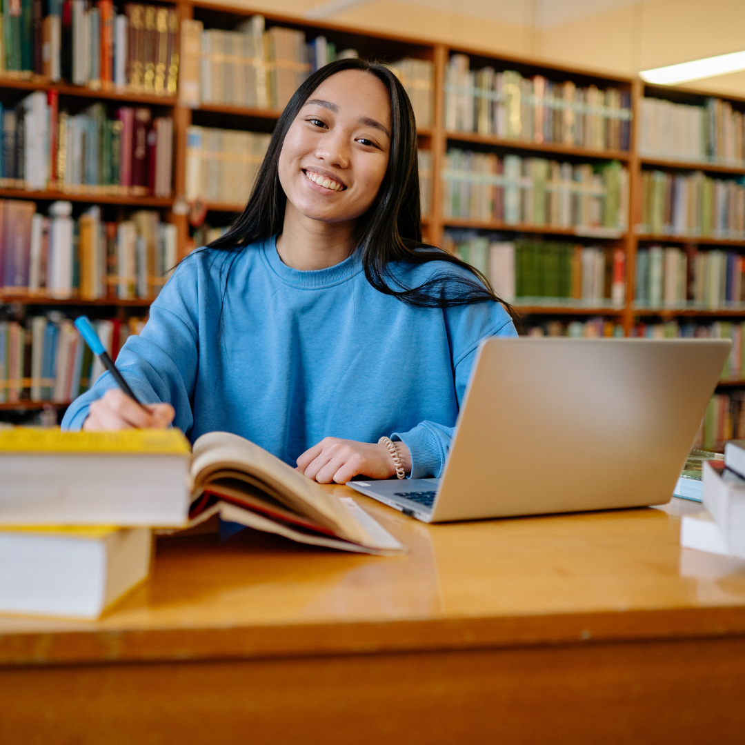 Student studying in the library